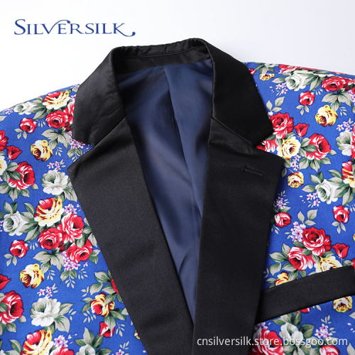 Slim Fit Jacket Floral Natched Lapel Blazer Man